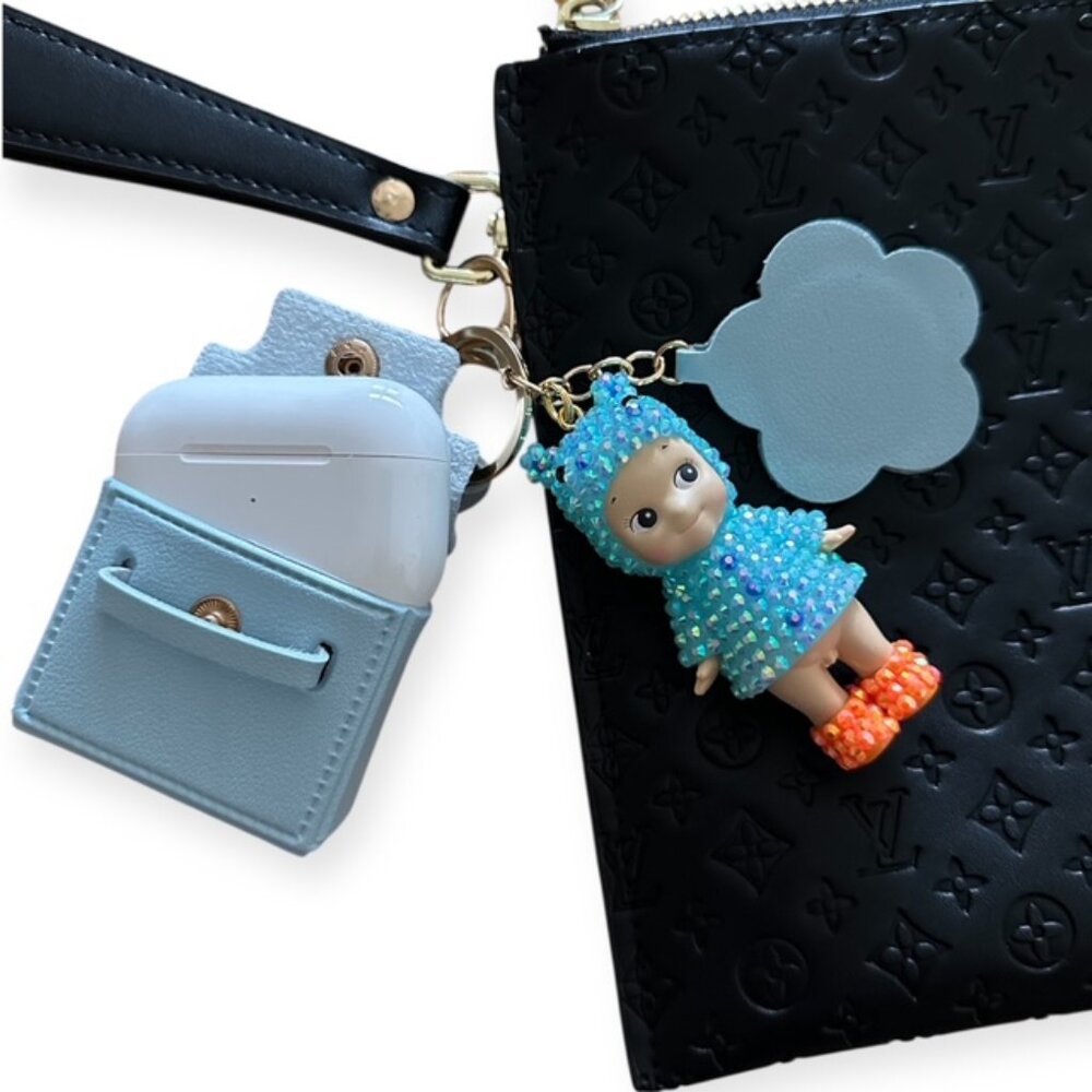 Bedazzled Sonny Angel Rainy Day Hippo Airpod Pouch Purse Bag Charm Key Chain